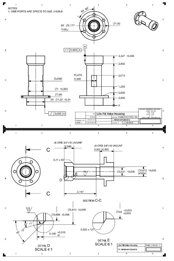 Detail drawing of the valve housing with section view and scaled details.