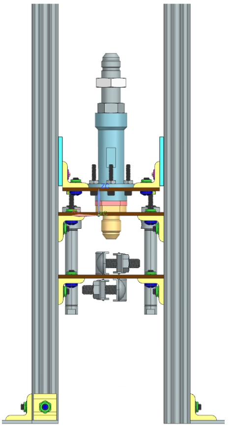 Section CAD view of the separation test fixture through the valve and plug.
